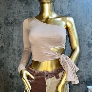 Elegant One-Shoulder Beige Top